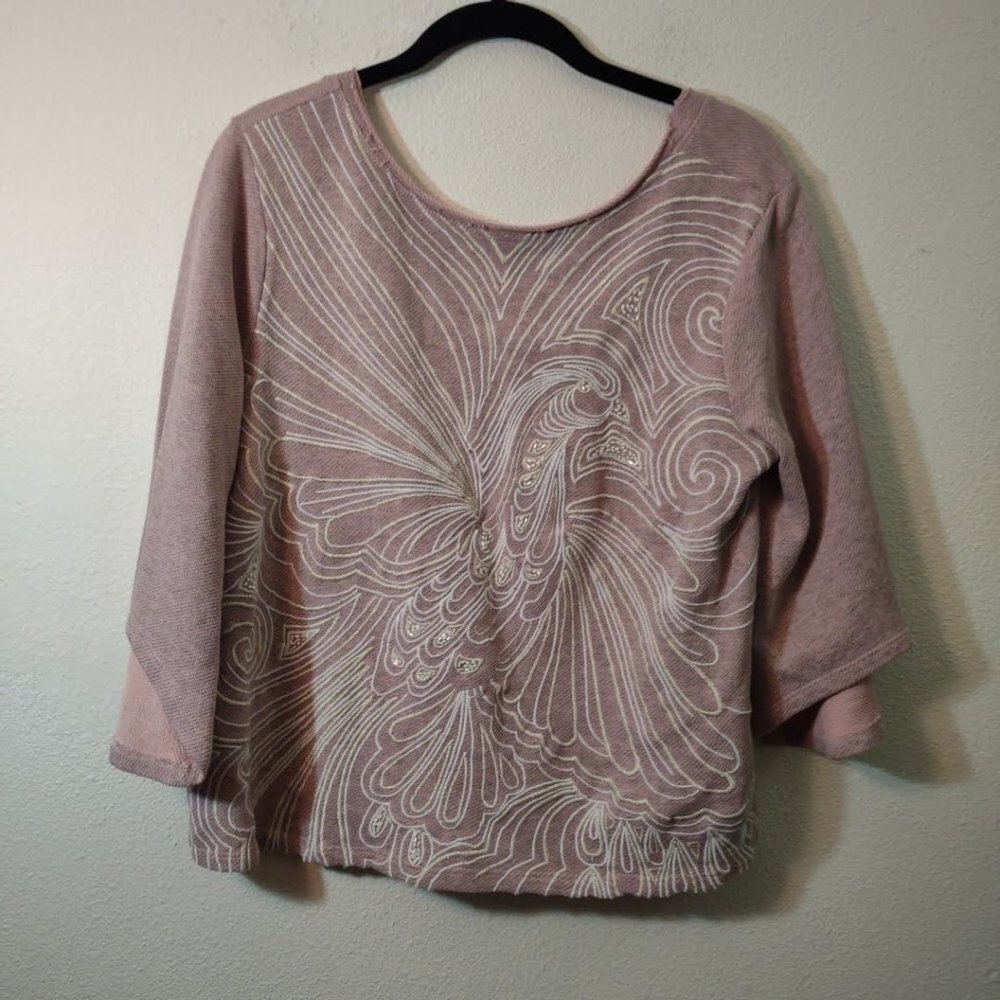 Akemi & Kim Blush Pink Beaded Peacock Sweater NEW